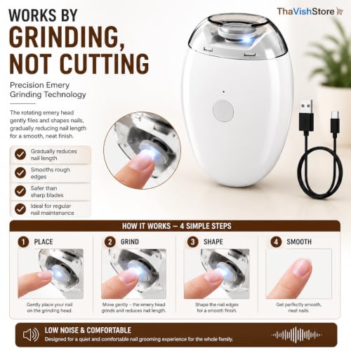 Image of Automatic Electric Nail Grinder & Trimmer with LED Light | Rechargeable Nail File, Nail Shaper & Polisher | 3 Speed Settings | Safe Nail Care for Adults, Kids & Seniors | Portable Electric Nail Grooming Kit