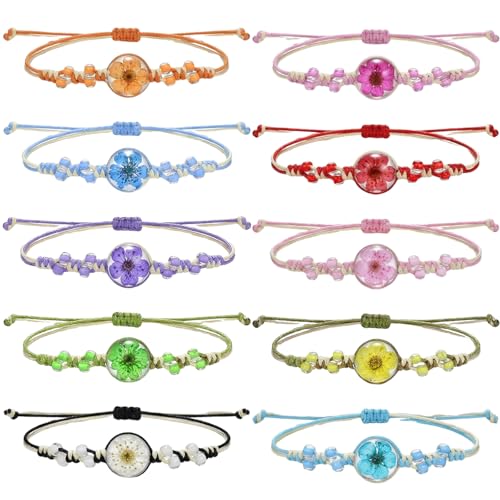 XDGBGFN Lot de 10 bracelets d'amitié - Motif floral - Bracelets tissés colorés - Bracelet d'amitié réglable pour plusieurs personnes - Cadeau - Accessoire...