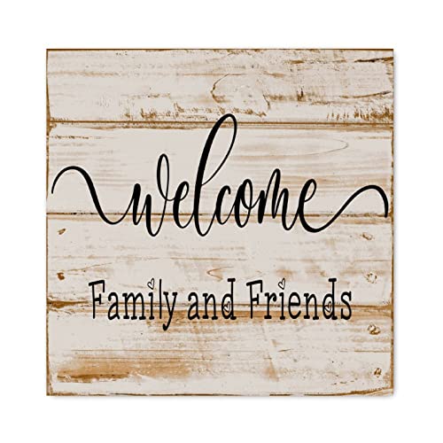 Panneau en bois Welcome Family et déco murale chrétienne salon 40x40cm
