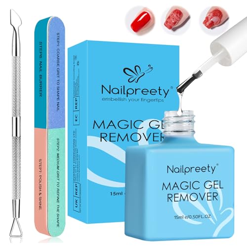 15ml Quitaesmalte Gel,Removedor Esmalte Semipermanente,Removedor de uñas de gel, con Empujador de Cutícula y Lima de Uñas,pulir la superficie de la uña y aplicar el quitaesmalte,Azul