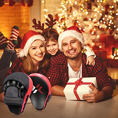 Pratzen Boxen mit hochwertiger Polsterung - 1 Paar Kickboxen Boxpratzen für optimale Schlagdämpfung,Trainerpratzen Boxing Pad für Männer Frauen,Schlagkissen für Karate MMA Taekwondo Muay Thai-Rot