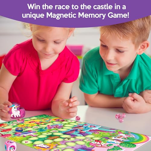 Image of Chalk & Chuckles Princess Race Board Game for Kids with Magnetic Twist, Unicorn Toys for Kids, Fun Strategy & Memory Game, Gift for Girls & Boys Ages 3, 4, 5, 6, 7, 8 Years, 2-4 Players
