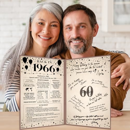 Image of Crenics 60th Birthday Decorations for Women or Men, Vintage Back in 1966 Poster, 60th Birthday Guest Signature Book, Awesome 60 Anniversary Birthday Gifts