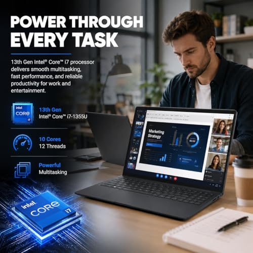 Dell 2026 DC15250 Ai Touchscreen Laptop, Intel i7 CPU (10 Cores Up to 5.00 GHz), 16 GB DDR5 RAM 512GB SSD, 15.6" FHD LED 220 Nits Anti-Glare, Wi-Fi6, Webcam, Copilot Key, Black - Windows 11 Pro - Image 3