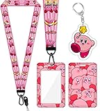 Neck Lanyard with ID Badge Holder for Keys Key Chain Card Kawaii Pink Stripe Lanyards for Women Girl