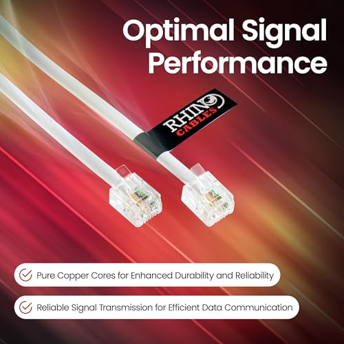 rhinocables ADSL RJ11 High-Speed Telephone & Internet Cable | Universal Compatibility for BT, Modem, Router, Landline & Broadband | Durable Copper Core for Optimal Signal (1m,White,Pack of 1)