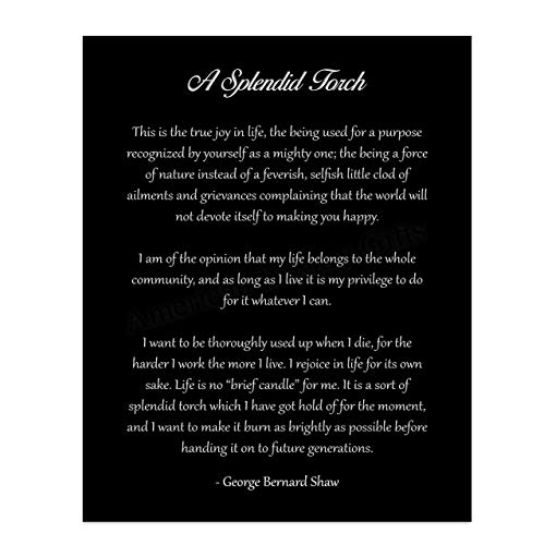 "A Splendid Torch"-George Bernard Shaw Poem Page Print- 8 x 10" Inspirational Wall Art. Modern Typography Print-Ready To Frame. Home-Office-Study-Library Decor. Great Art Gift for Poetry Fans.