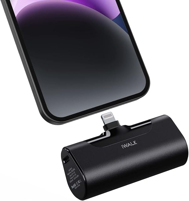 iWALK Mini Portable Charger 4500mAh Ultra-Compact Power Bank Small and Cute Battery Pack Compatible with iPhone 14/13/13 Pro/13 Pro Max /12/12 Pro/12 Pro Max/11 Pro/XR/X/8/PlusAirpods and More,Black