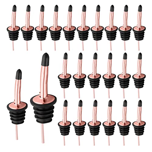 Image of Pafusen 24 Pack Liquor Bottle Pourers, Liquor Pour Spout for Liquor Bottles, Stainless Steel Olive oil Dispenser Spout, Alcohol Pourer Spouts Dust Caps Covers, Rose Gold