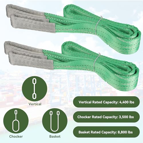 2 Pack 2M Heavy Duty Lifting Sling Strap Strop Polyester Webbing Sling 4409lbs Lifting Strap Max Breaking Strength 8818lbs Working Charge 3527lbs Green - Image 3