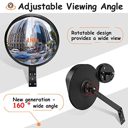 Driveway Mirror 18" Security Mirrors Outdoor, Blind Spot Convex Mirror With Adjustable Fixing Bracket, Wide Angle Clear View For Garage Home Parking Factory Office By Hydencamm #TOP4