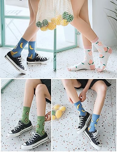 Joylife Fruit Embroidered Crew Socks Cute Pattern Quartz Sock Funny Dress Socks For Women, Ladies, Girls, 6 Pack #TOP4