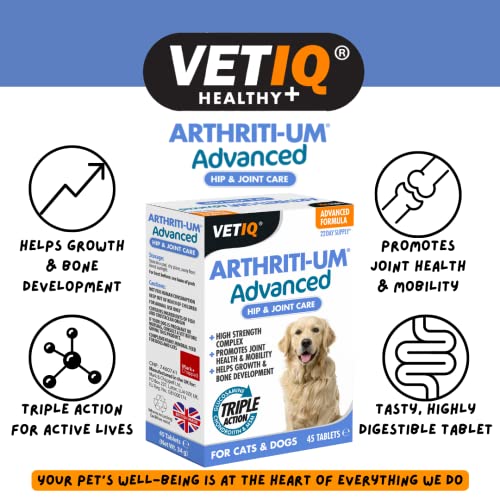 VetIQ ArthritiUm Advanced Hip & Joint Care, 45 Tablets, Dog & Cat Supplements, Dog Vitamins