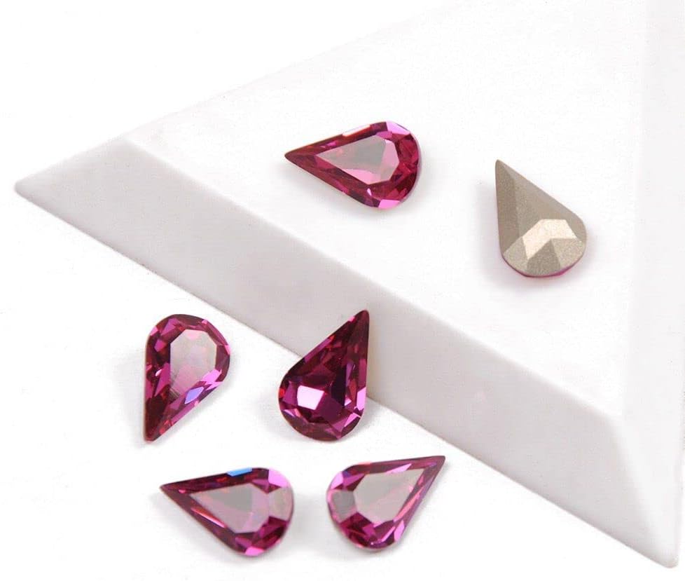 Best Crystal Glitter Fuchsia Color Pear Shaped Pointback Strass Rhinestone 3D Glass for Nail Art Decoration