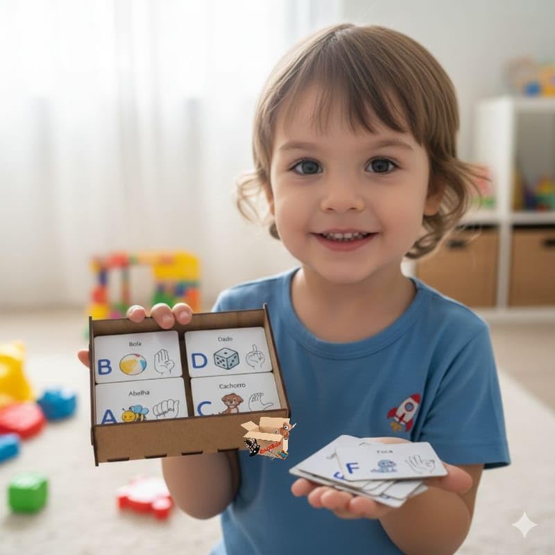 Brinquedo Pedagógico Em Madeira Estojo Alfabeto Ilustrado Em Libras