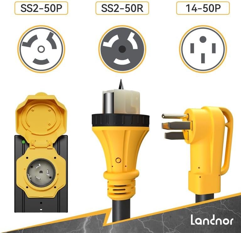 50AMP 15FT Generator Cord with Pre-drilled Power Inlet Box, 50 Amp 4 Prong, 125V/250V NEMA 14-50P Male to SS2-50R, STW 6/3+8/1 AWG Twist Locking with Inlet Box for Generator to House, UL&ETL Listed