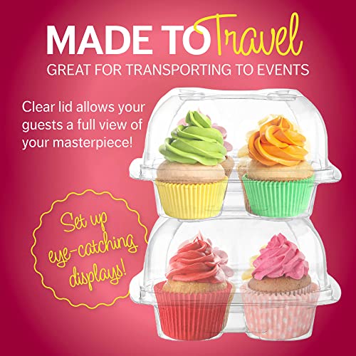 Plastic Cupcake Containers Boxes | 4 Compartment – 50 Pack | Disposable High Dome Cupcake Holder With Lid Bulk | Extra Sturdy And Stackable Cupcake Boxes | Durable Muffin Packaging Transporter To Go #TOP7