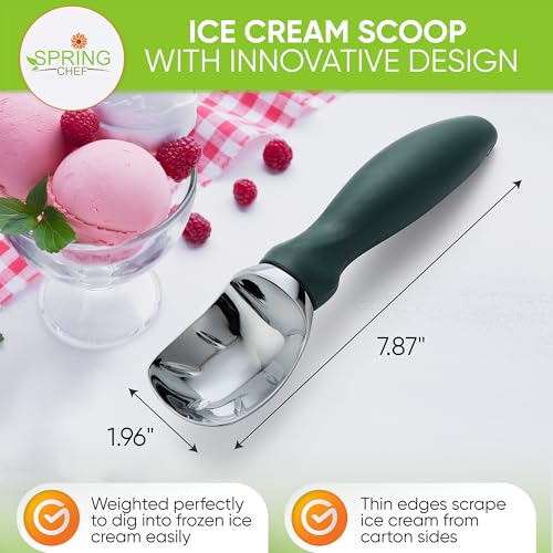 Image of Spring Chef Heavy Duty Ice Cream Scoop with Soft Grip Handle, Pine Green