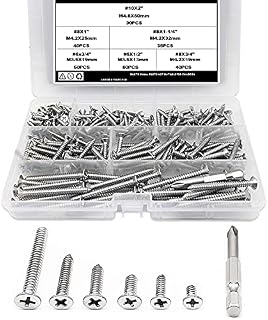Wooden Screws 255PCS Stainless Various Screws, Silver Screw Set Flat Head Screws Phillips Head Screws Flat Head Wood Screws Stainless Steel Countersunk Cross Wood Screws with Storage Box