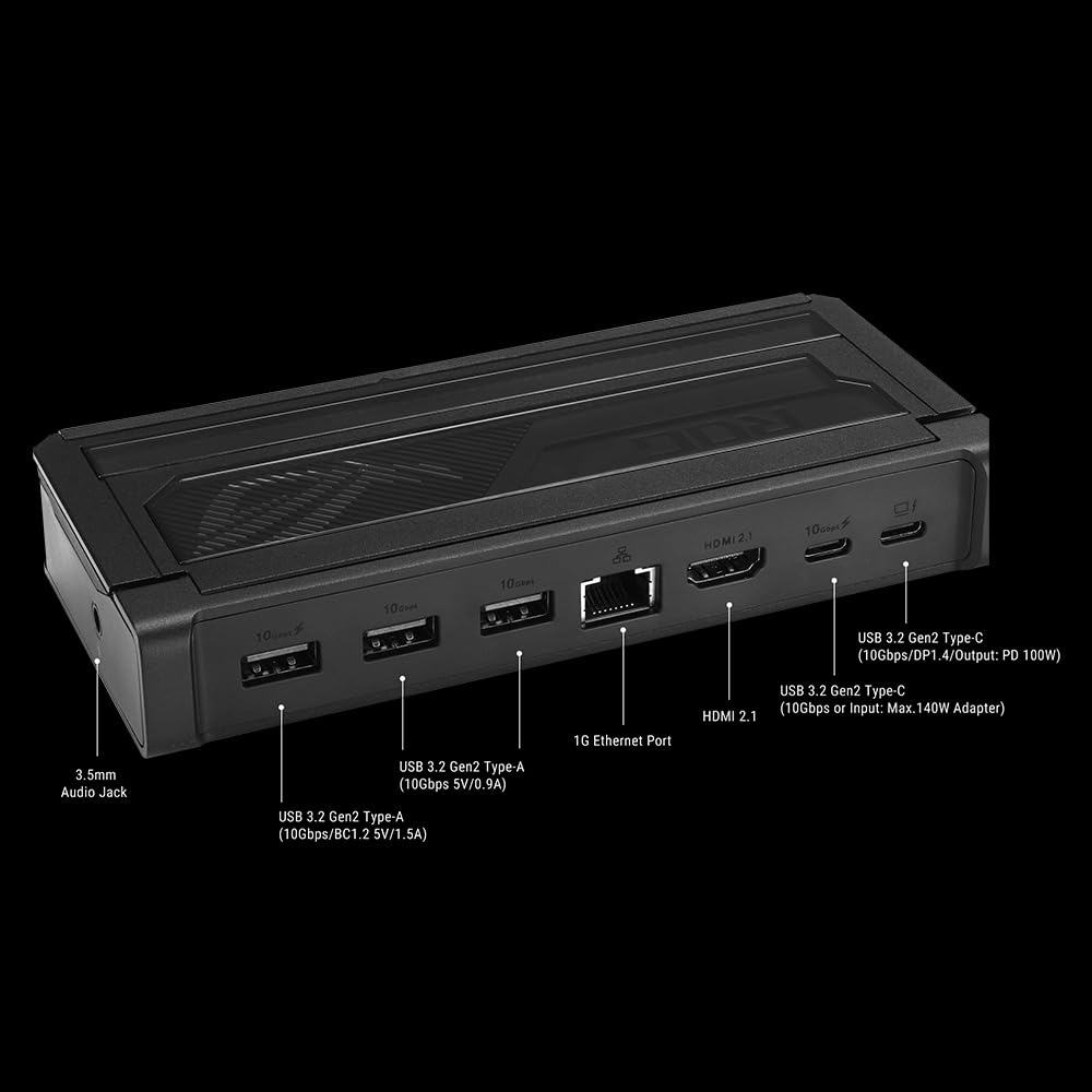ROG BULLWARK Dock / DG300, Docking Station 7 in 1, HDMI 2.1 8K/4K, 3 USB-A 10Gbps, USB-C 100W, Ethernet, RGB, Nero