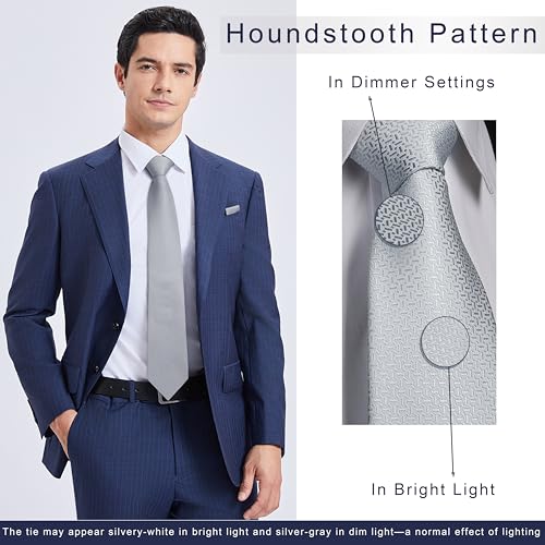 Image of Enlision Mens Ties Stripe Tie and Pocket Square Set Classic Formal Woven Neckties Handkerchief Cufflinks Wedding