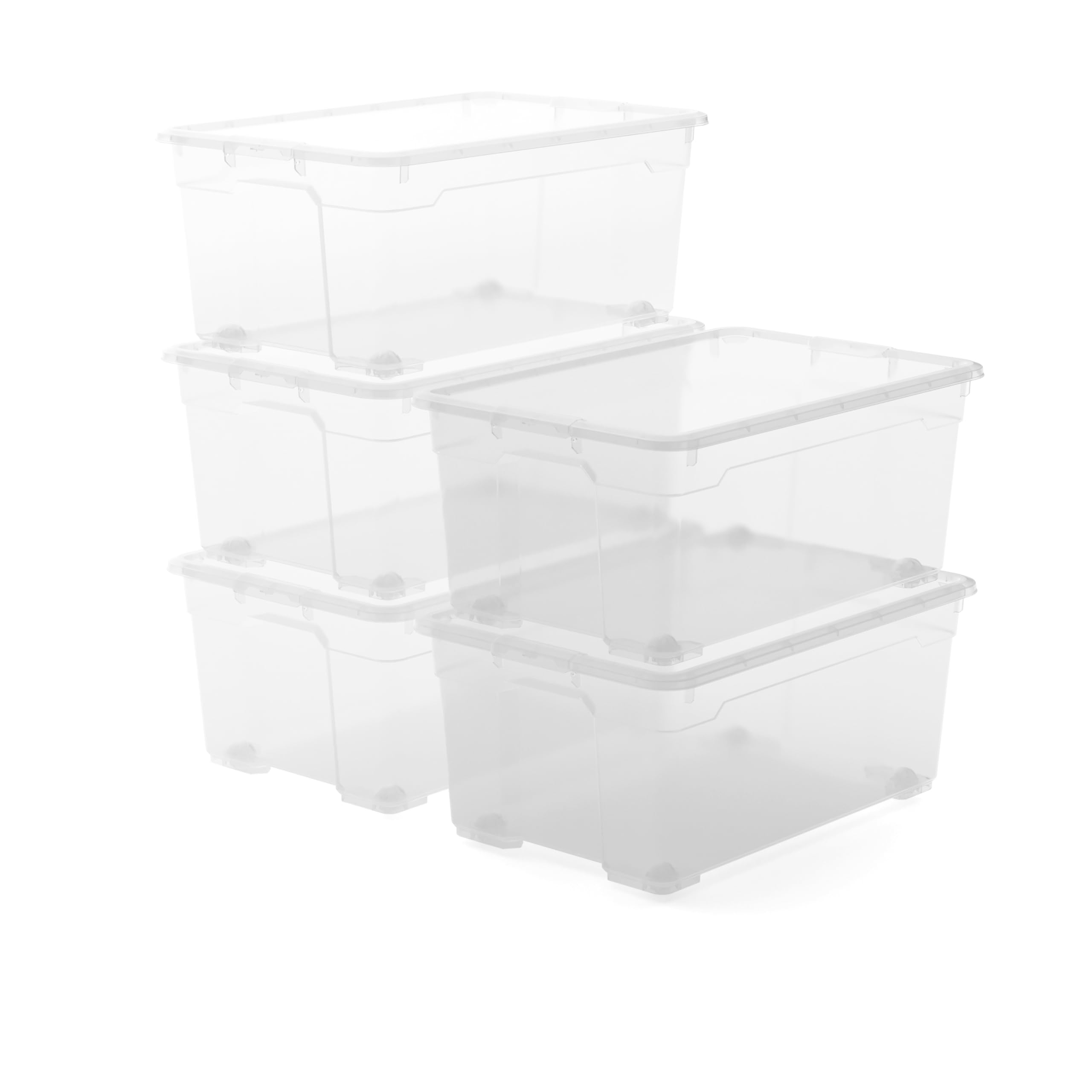 Keter Aufbewahrungsboxen aus Kunststoff mit Deckel R Box L, transparent, mit Rollen, ideal für Kleidung und als Aufbewahrungsbox, geeignet für Schränke, Garage, 45 l, 56,5 x 38 x 26 cm, 5 Stück