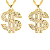 ZYLOP Gold Chain with Dollar Sign: 2 PCS Fake Gold Money Chain Necklace for Men Women Gold Plated Stainless Steel Jewelry Fashion Pendants for 70s 80s 90s Hip Hop Rapper Digger Costume Accessories