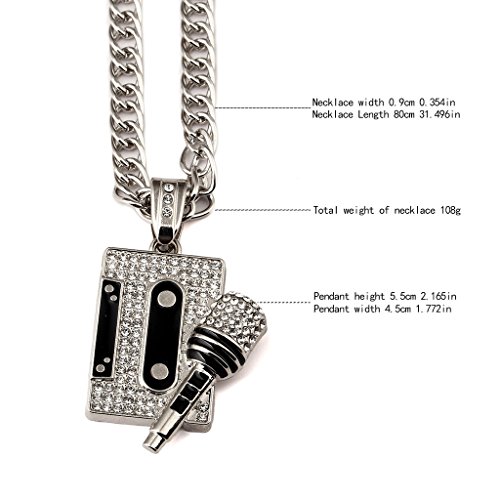 Tidoo Jewelry Men's Cool Hip Hop Tape&Microphone Pendant Golden Necklaces #TOP3