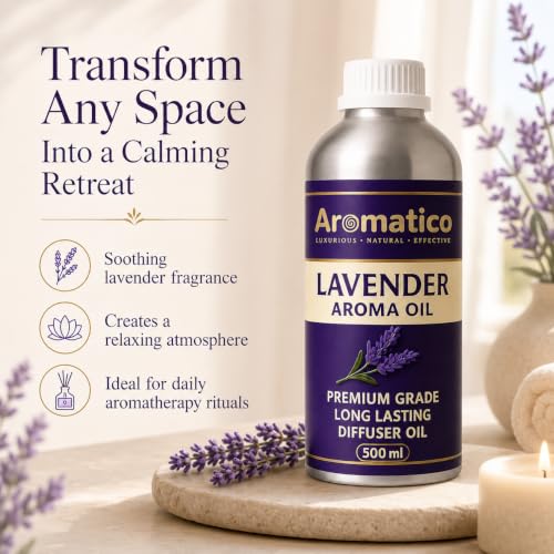 Image of AROMATICO Lavender Diffuser Oil with Strong, Long-Lasting Aroma for Homes, Offices & Showrooms. Aromatherapy, Diffusers, Air Purifiers, Vaporizers - 500ML