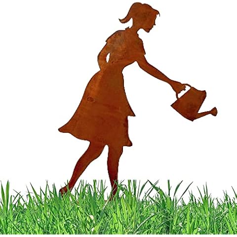 Rostikal Gartenstecker Rost Figur 40 cm Gärtnerin Garten Deko Vintage Gartenfigur Cover