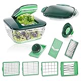 Der ultrarobuste Schneiddeckel rastet mühelos auf dem rutschfesten Auffangbehälter ein. Die präzisionsgeschliffenen Klingen aus Edelstahl in GNOX-Qualität sind messerscharf, robust und rostfrei