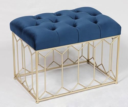Sunny Décor Handmade Rectangular Velvet Ottoman/Stool with Gold Metal Base- Navy Blue 60cm x 40cm x 45cm- Mid-Century Modern