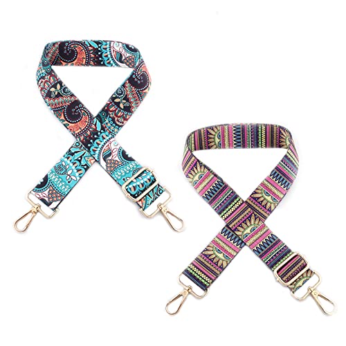 2 Pack Purse Strap, Wide Adjustable Shoulder Strap Replacement Crossbody Strap For Handbag Laptop Bags Messenger Bags Ethnic Pattern Gunmetal Hardware #TOP24
