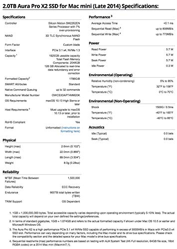 Owc 2.0Tb Aura Pro X2 Nvme Flash Ssd Add-On Solution Compatible With Mac Mini (Late 2014), Including Tools & Installation Components #TOP3