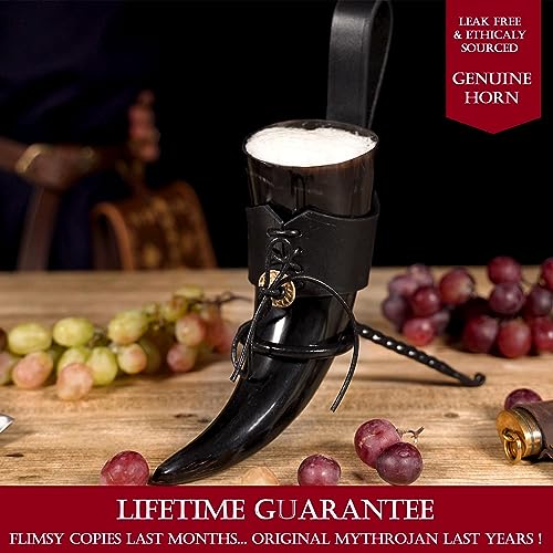 Mythrojan Viking Drinking Horn Black Medieval Beer Drinking Horn Authentic with Strap Norse Beer Mug Viking Ale Cup 250 ml Replica 8oz - Thumbnail 6