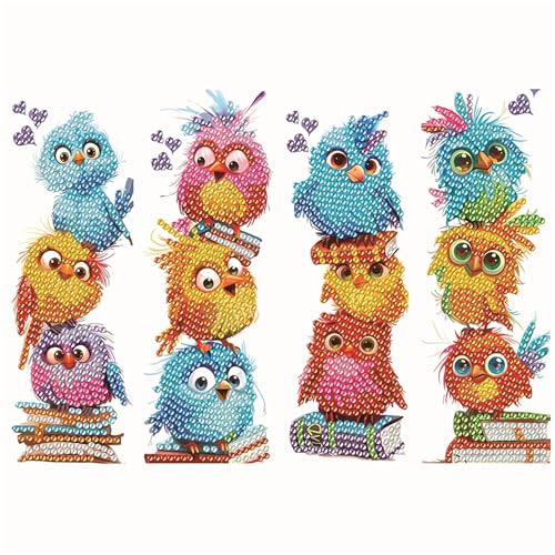 4pcs Bird Diamond Art Bookmarks Diamond Painting Bookmarks Kits for Adult DIY Gem Art Small Crafts with Rhinestone Tassel Paint by Diamonds for Graduation Birthday Reader Gifts. (Bird)