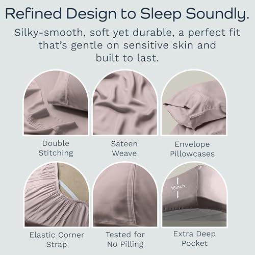 Image of Olive + Crate Tencel Lyocell Eucalyptus Queen Size Sheet Set - Cooling Tencel Sheets for Hot Sleepers with 18 Inch Deep Pocket Fit - Dusk 4-Piece Set