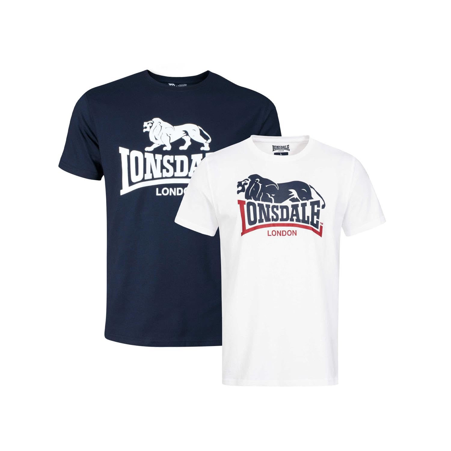 Lonsdale T-Shirt LOSCOE – Herren Slim Fit Doppelpack, Rundhals, Kurzarm, 100% Baumwolle, Single Jersey, Blau/Weiß/Marine