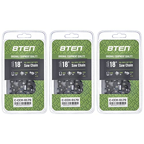 8TEN Full Chisel Skip Tooth Chainsaw Chain 18" Bar .058 3/8 68DL 3 Pack