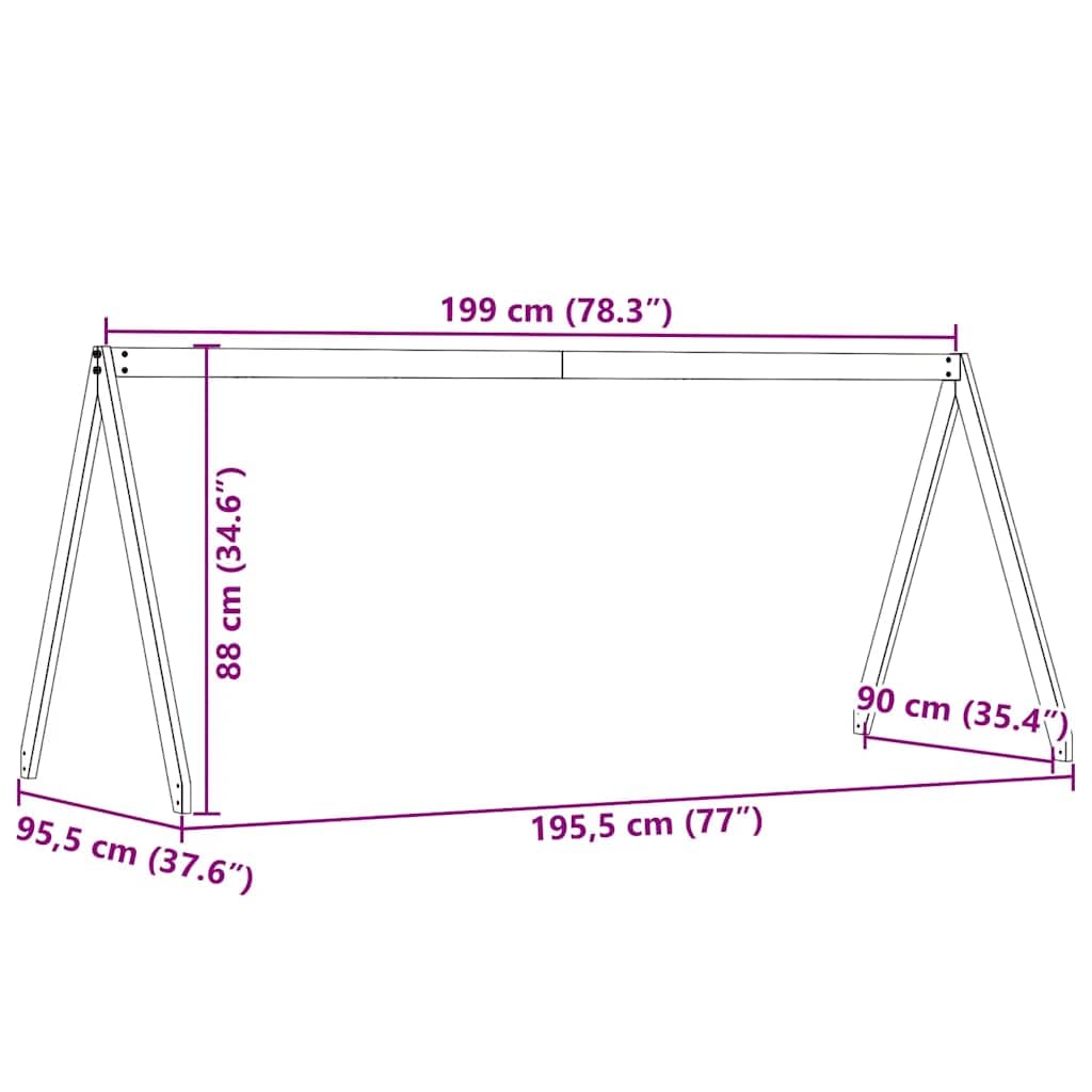 Techo para cuna de color marrón encerado, madera de pino maciza, 199 x 95,5 x 88 cm, con protección antideslizante, accesorios y somier, soporte para habitación infantil, zona de juegos