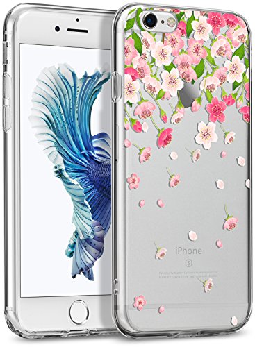GMYLE iPhone 6 Case, iPhone 6 /6s Pattern Case Hybrid [Anti Shock] TPU Bumper +[Scratch Resistant] Flower Floral Back Cover Clear with Design Protective Case for iPhone 6s / 6- Cherry Blossom