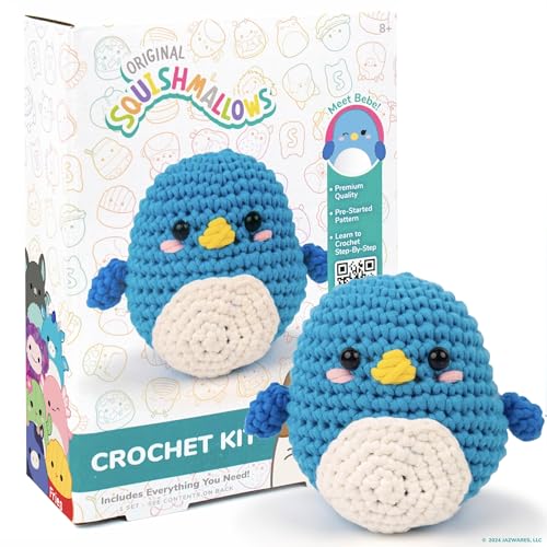 Original Squishmallows Bebe the Bluebird Crochet Kit, Includes Yarn, Crochet Hook, Starter Hooks,...