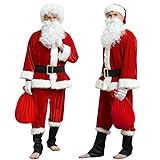 DDKJ Santa Costume Adult Men-Father Christmas Outfit Adult Santa Suits Men, Luxury Deluxe Velvet Santa Claus Costume Adults Size,Xmas Red Cosplay Outfits,Professional Clothes Set for Holiday,Party