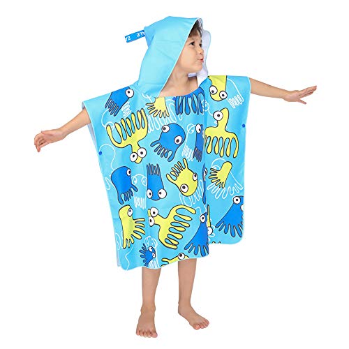 Toallas Ponchos con Capucha Toalla de Baño Para Niños Toalla de Playa Microfibra Absorbente Animal Blando Para Niñas Niños Bebé (Pulpo)