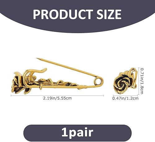 Miniatura 2 de SUPERFINDINGS Broche de seguridad con forma de rosa, 2 unidades, color dorado antiguo, broches de seguridad grandes de aleación, alfileres florales