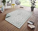 NORTHRUGS In- und Outdoor Teppich Leyte 120x170cm - Wendeteppich Wetterfest Orientalisches Vintage Design Läufer für Balkon Terrasse Garten Wintergarten Wohnzimmerteppich Wasserfest in Grün Creme