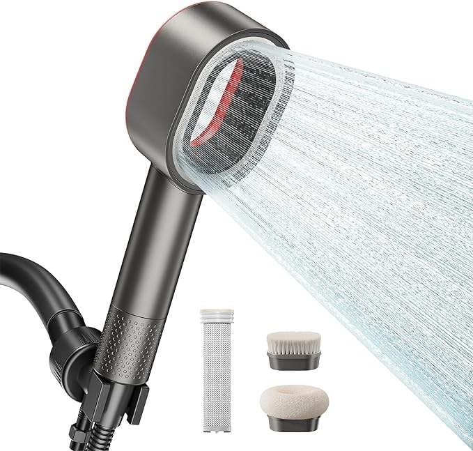 Handheld Showerhead with Charcoal Fiber Water Filter and Vitamin C Infusion | 392 Stainless Steel Holes | Universal Fit