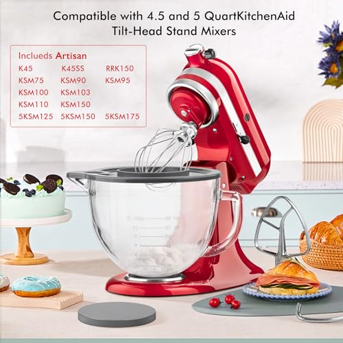 Image of Glass Mixing Bowl Accessory 5 Quart - Compatible with KitchenAid 4.5 and 5 Quart Tilt-Head Stand Mixers (With Lid & Lock Ring)