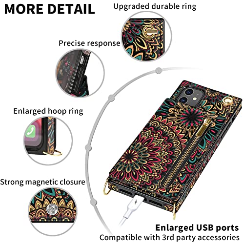 iPhone-11-Case-Crossbody-Wallet-Case-with-Card-Holder-RFID-Blocking-Zipper-Purse-Crossbody-Strap-Magnetic-Closure-Flip-Floral-Leather-Square-Corners-Protective-Cover-Case-for-iPhone-11-Mandala
