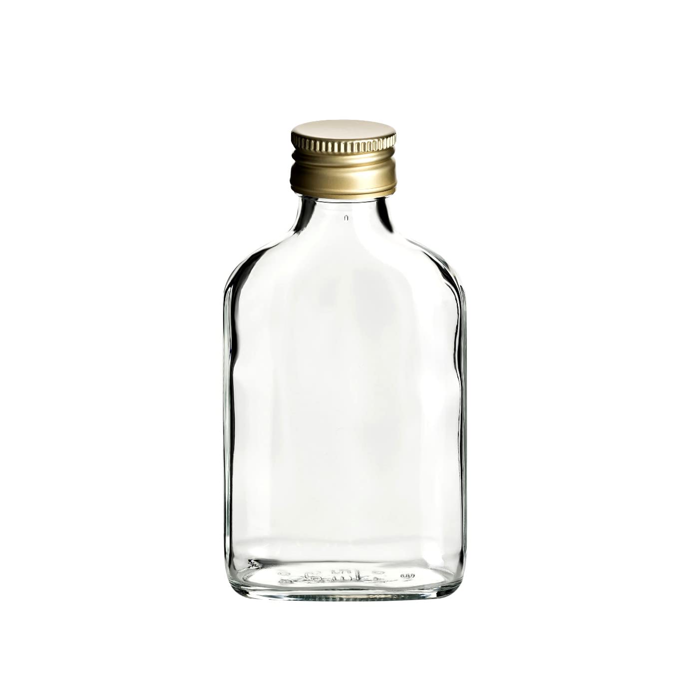 gouveo Set di 24 bottiglie di vetro Fiaschetta da 100 ml con tappo a vite oro - bottiglia piccola da 0,1 l per il riempimento - bottiglie di liquore vuote per whisky, gin, brandy, cognac (FF100G)